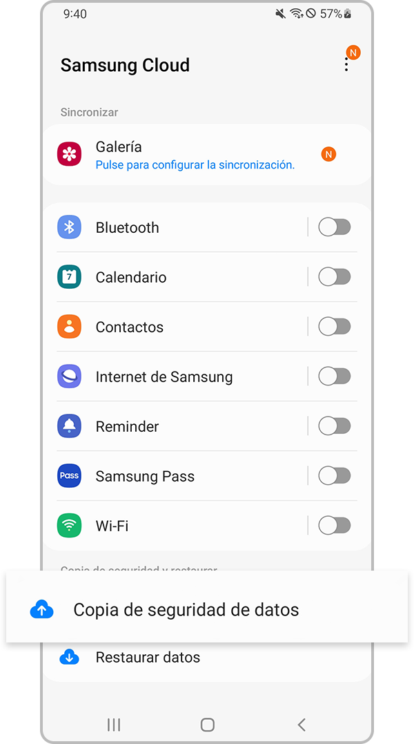 Datos de copia de seguridad en la nube de Samsung