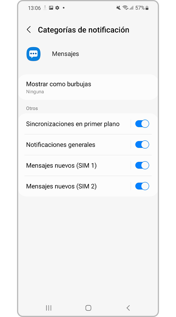 Establezca la configuración de categorías de notificación deseada