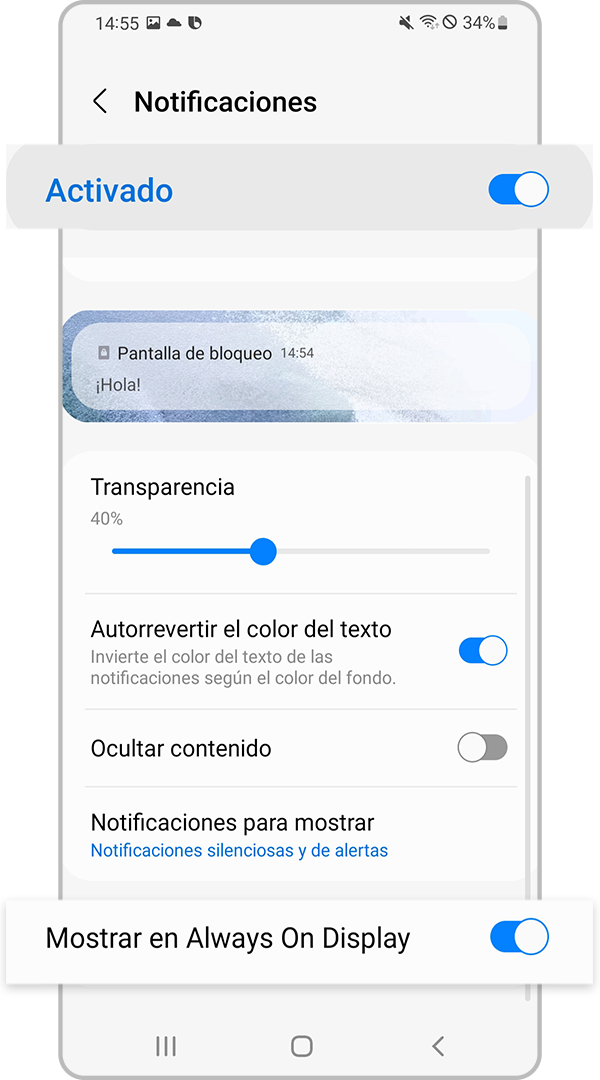Habilite las notificaciones en la configuración de Always On Display