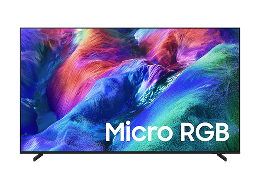 Un televisor Samsung Micro RGB R85H muestra un paisaje abstracto y colorido en la pantalla.