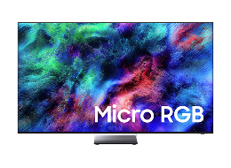 Un televisor Samsung Micro RGB R95H muestra un paisaje abstracto y colorido en la pantalla.