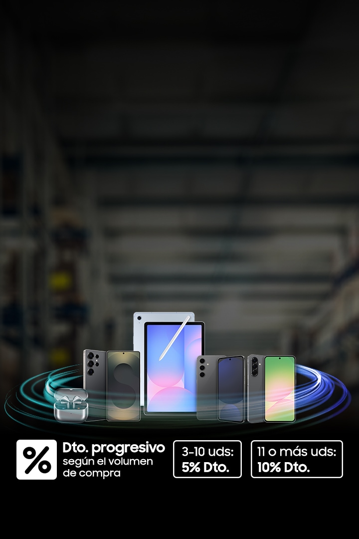 Imagen de productos Galaxy en posición frontal con 5% de descuento comprando de 1 a 10 unidades y 10% de descuento al comprar de 11 a 20 unidades.