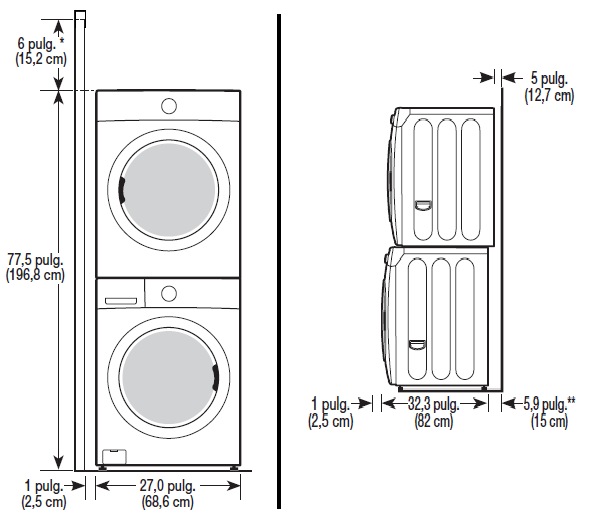 Cuánto mide lavadora WF405ATPASU sobre secadora DV405GTPASU? | Samsung CO