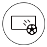Un círculo que contiene una representación de un televisor y una pelota de fútbol que sale de él.