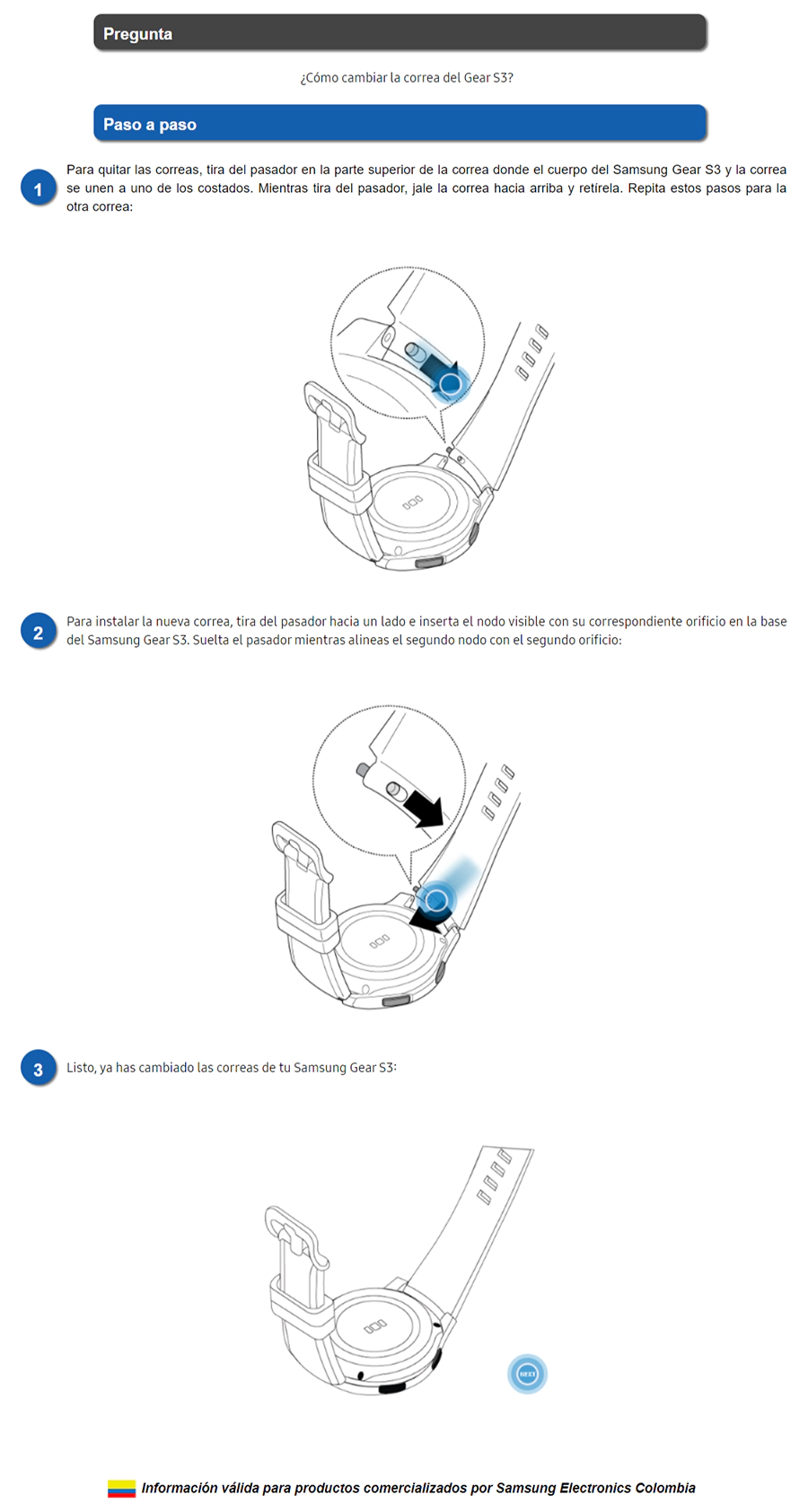 Galaxy Gear S3 Classic - ¿Cómo cambiar la correa del Gear S3? | Samsung CO