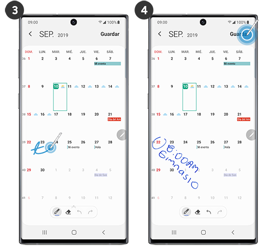 Galaxy Note10 ¿Cómo escribir en el calendario con el S Pen? Samsung CO