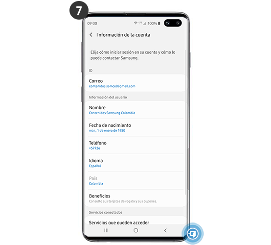 Galaxy S10 - ¿Cómo actualizar la información de contacto de la cuenta