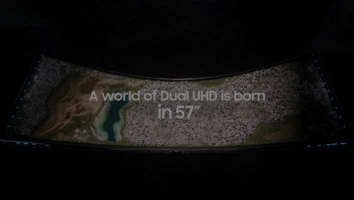 The Odyssey Neo is shown with text on screen saying 'A world in Dual UHD is born in 57'.'