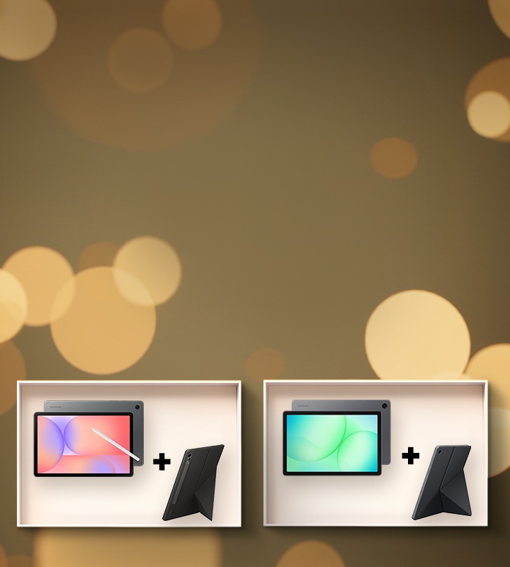 [Dvá s~étý t~áblé~tů Sám~súñg~ s kláv~ésñí~cí ñá s~vátéčñ~ím póz~ádí.]