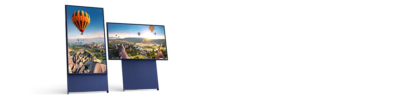 Dva televizory The Sero s obrazovkou na šírku i na výšku zobrazující horkovzdušný balón.