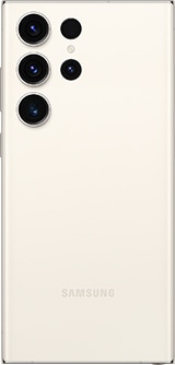 Galaxy S23 Ultra v barvě Cream zobrazený zezadu.