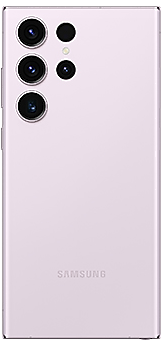 Galaxy S23 Ultra v barvě Lavender zobrazený zezadu.