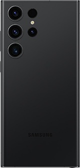 Galaxy S23 Ultra v barvě Phantom Black zobrazený zezadu.