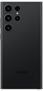 Galaxy S23 Ultra v barvě Phantom Black zobrazený zezadu.