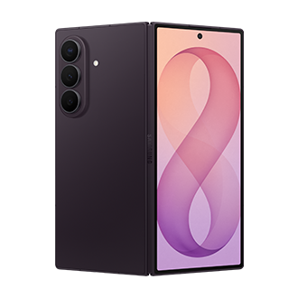 Ein Galaxy Z Fold8 Ultra wird aufgeklappt dargestellt. Auf dem Bildschirm ist eine bunte Acht zu sehen.
