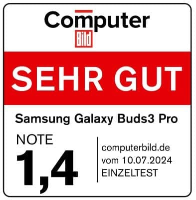 Computer Bild, Sehr gut (1,4), veröffentlicht am 10.07.2024 unter http://computerbild.de, Galaxy Buds3 Pro, Einzeltest.