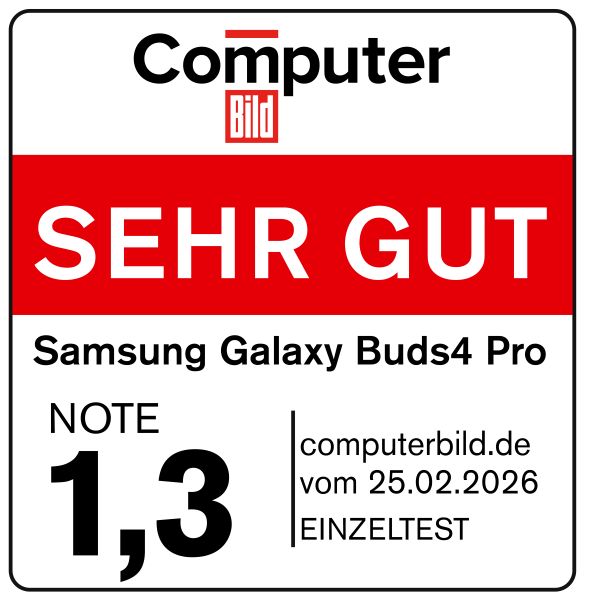 Galaxy Buds4 Pro, sehr gut (1,3), computerbild.de vom 25.02.2026, Einzeltest.