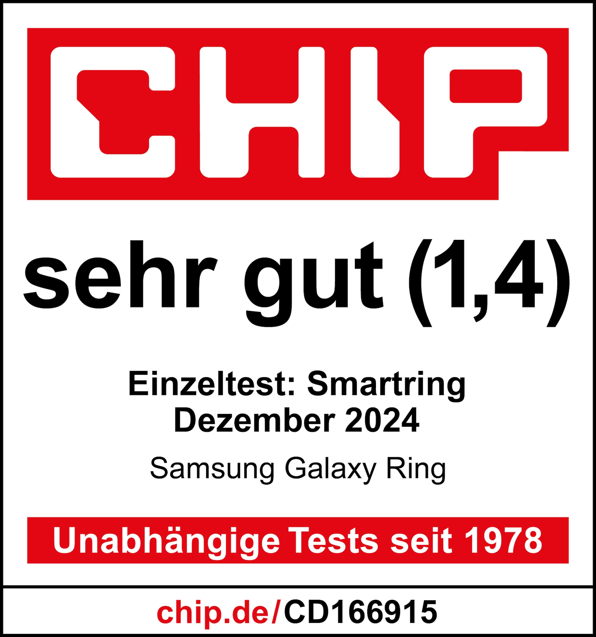 Chip, Sehr gut (1,4), veröffentlicht am 11.12.2024 unter http://chip.de, Galaxy Ring, Einzeltest.