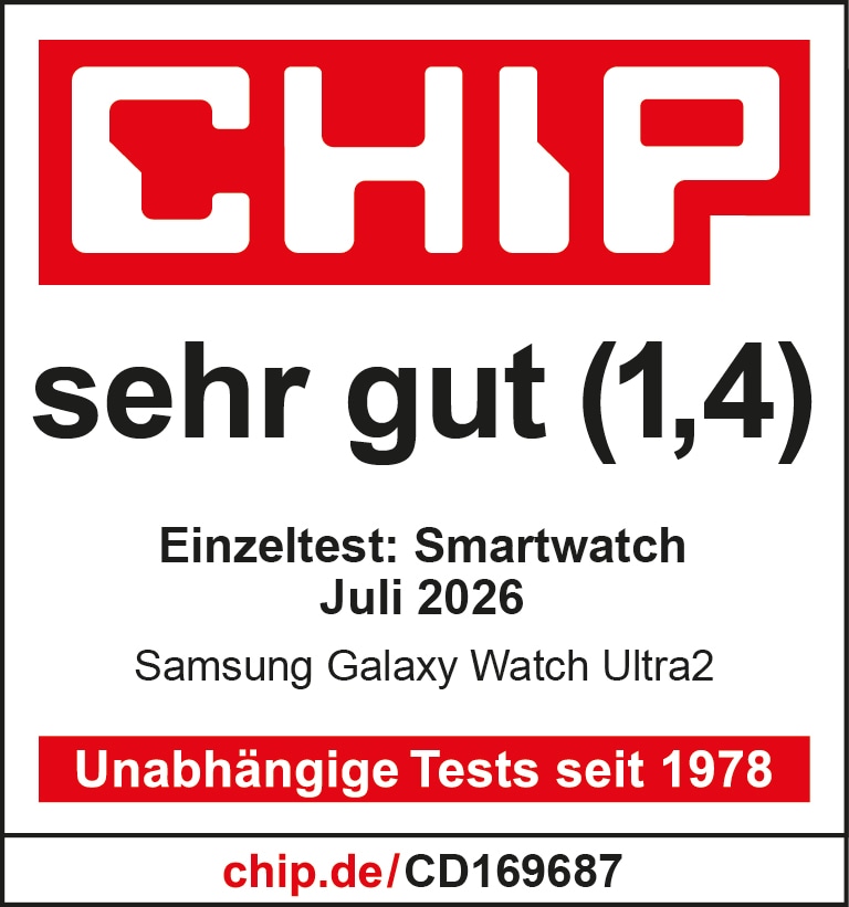 Samsung Galaxy Watch Ultra2, sehr gut (1,4), chip.de vom 30.07.2026, Einzeltest.