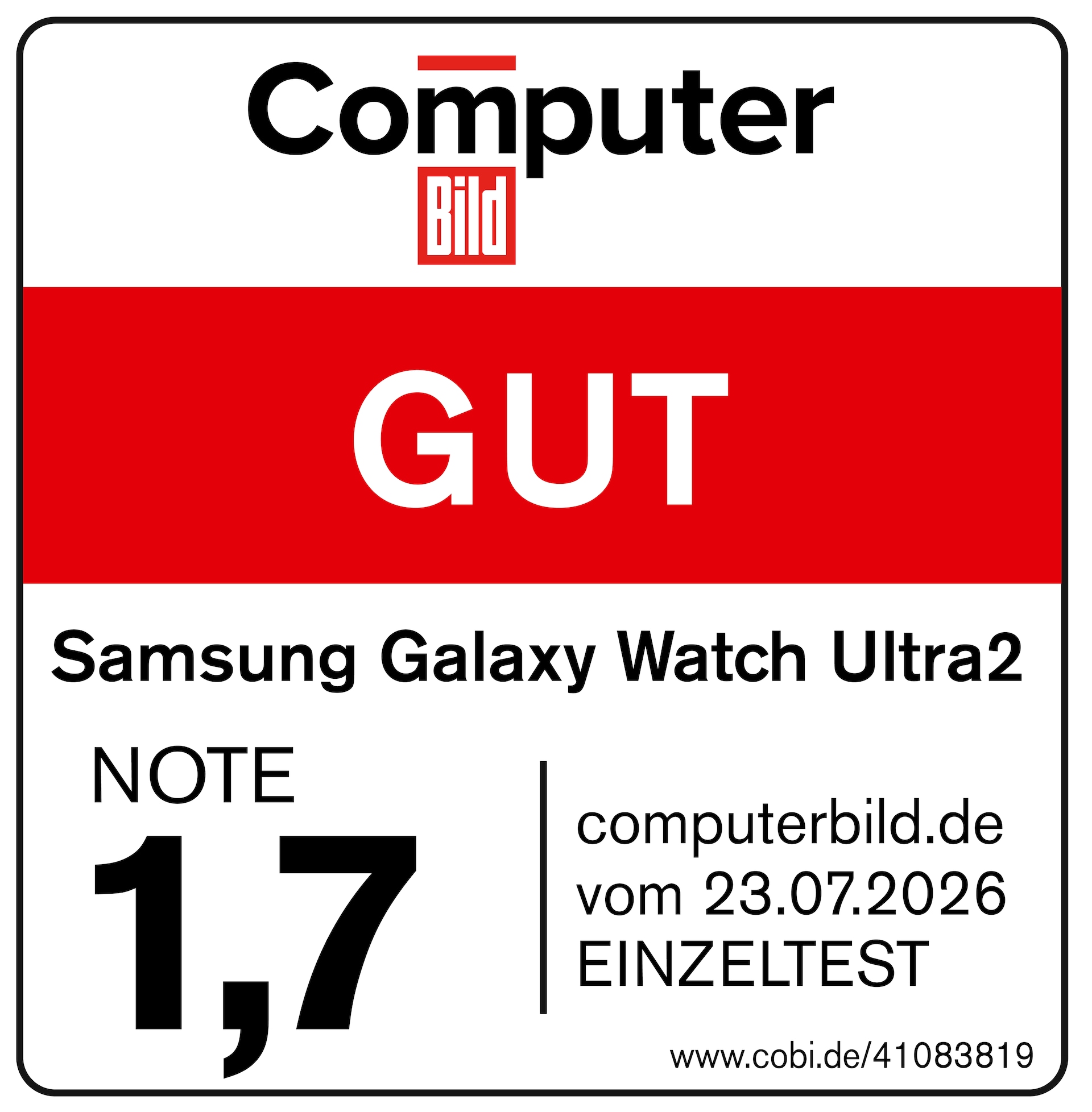 Samsung Galaxy Watch Ultra2, gut (1,7), computerbild.de vom 23.07.2026, Einzeltest.
