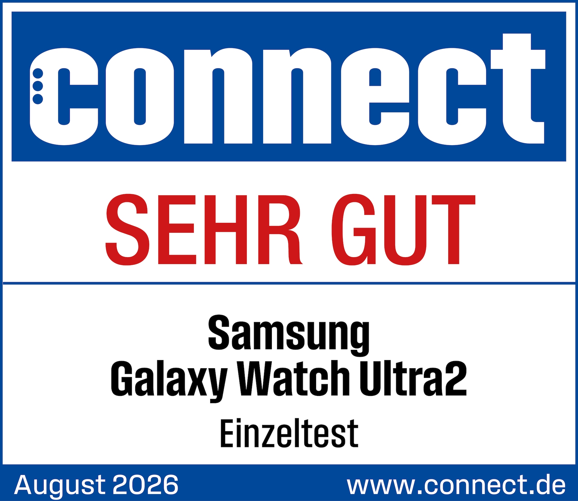Samsung Galaxy Watch Ultra2, sehr gut, connect.de vom 30.07.2026, Einzeltest.