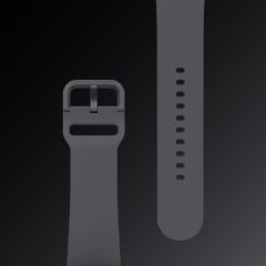 Ein flach liegendes Galaxy Watch5 Armband in Graphite, das die Details und das Design des Armbands zeigt.