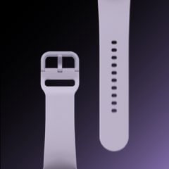 Ein flach liegendes Galaxy Watch5 Armband in Lavender, das die Details und das Design des Armbands zeigt.