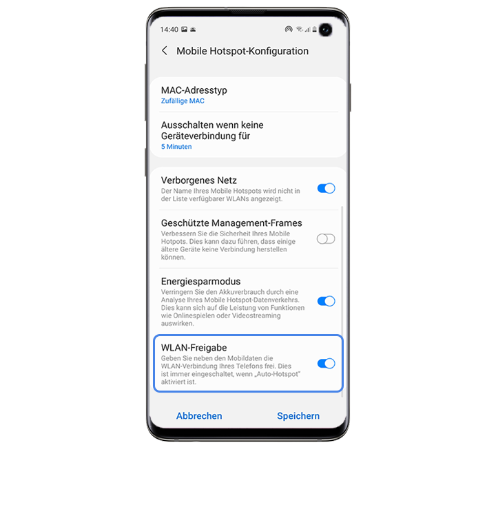 Mobiler Hotspot auf meinem Smartphone Samsung DE