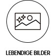 A circle containing a representation of a picture with a landscape scene.