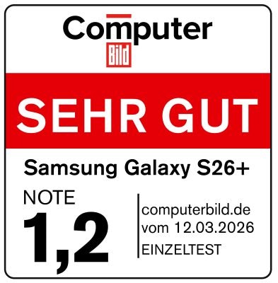Samsung Galaxy S26+, sehr gut (1,2), veröffentlicht am 12.3.2026 unter computerbild.de, Einzeltest.