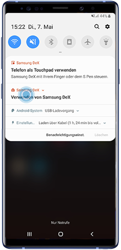 Tippe im Benachrichtigungsfeld des Galaxy Note auf Verwenden von Samsung DeX.