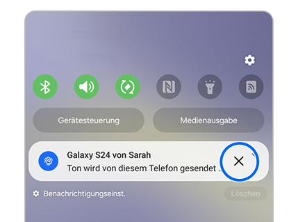 Schnelleinstellungsleiste eines Samsung Handys - Auracast Stream wird beendet