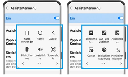 Galaxy Smartphone - Assistentenmenü - Funktion auswählen