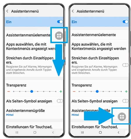 Galaxy Smartphone - Assistentenmenü verschieben