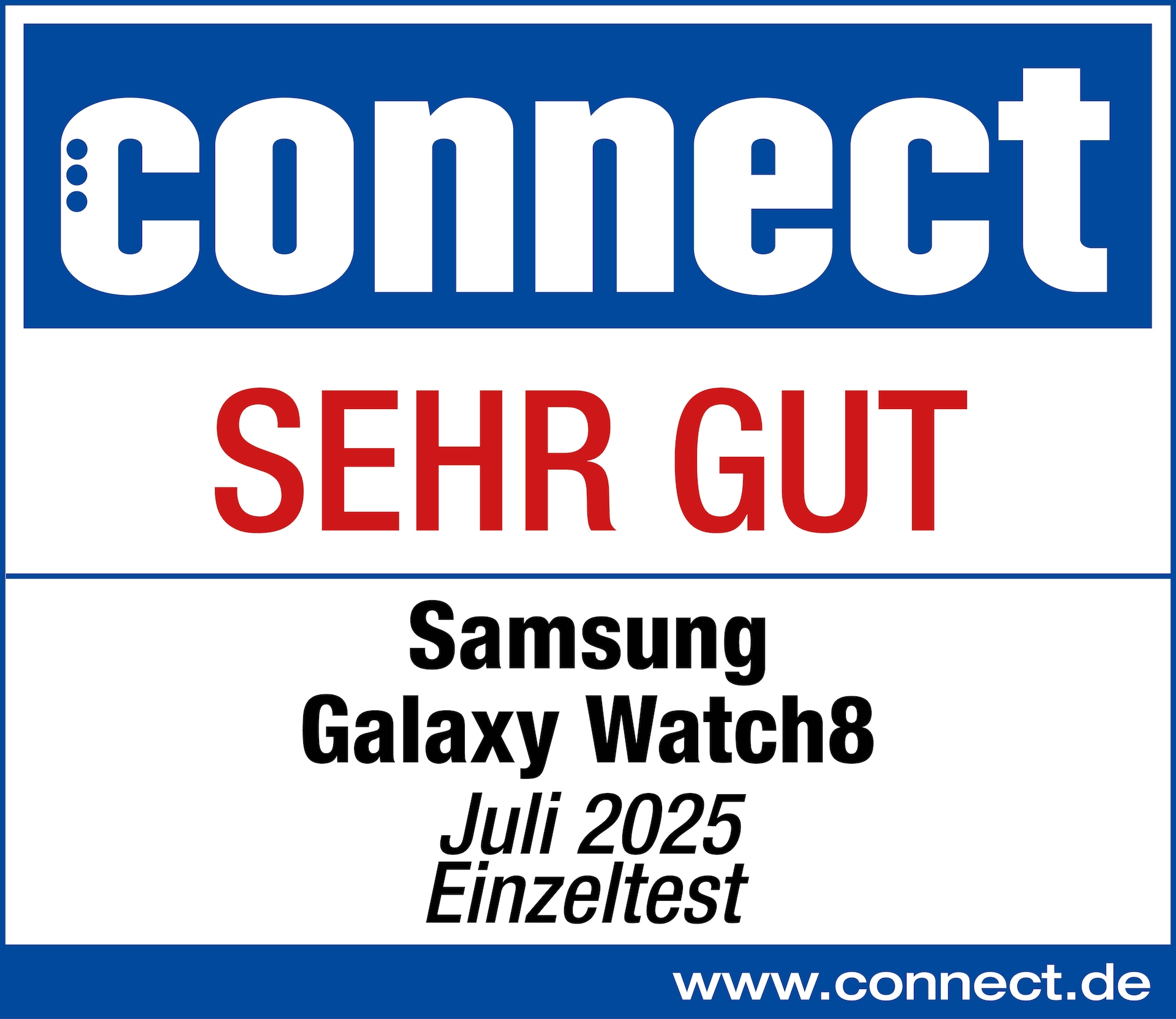 Connect, sehr gut, veröffentlicht am 24.07.2025 unter connect.de, Galaxy Watch8, Einzeltest.