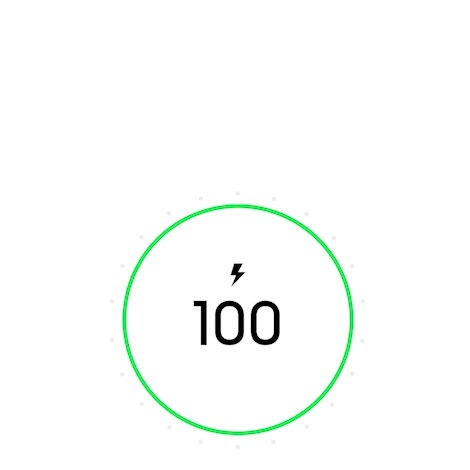 Video, der viser den grafiske brugergrænseflade gå fra 50 % til 100 % opladning.