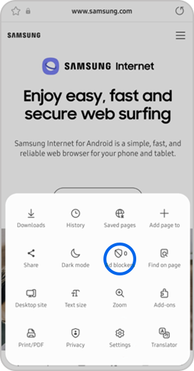 Bloqueadores de anúncios no navegador padrão de celular da Samsung