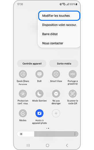 Comment ajouter ou supprimer des touches dans le panneau des Paramètres Rapides ? Samsung