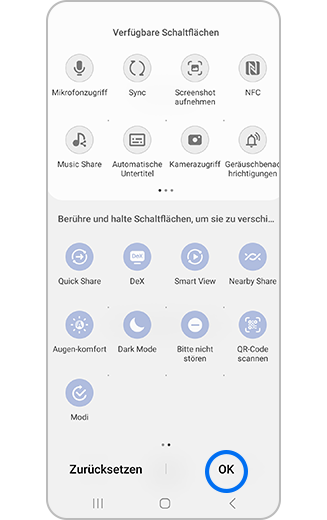 Schaltflächen im Schnelleinstellungen-Panel hinzufügen oder entfernen