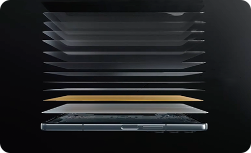 Ukážkové zobrazenie vrstiev skladacieho zariadenia Samsung. 