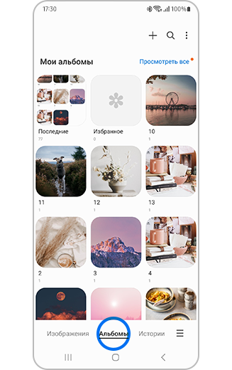 Изображение вкладки альбомов в галерее.
