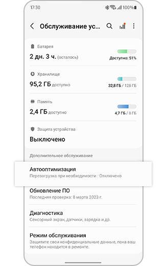 Вид выделенного пункта Автооптимизация.