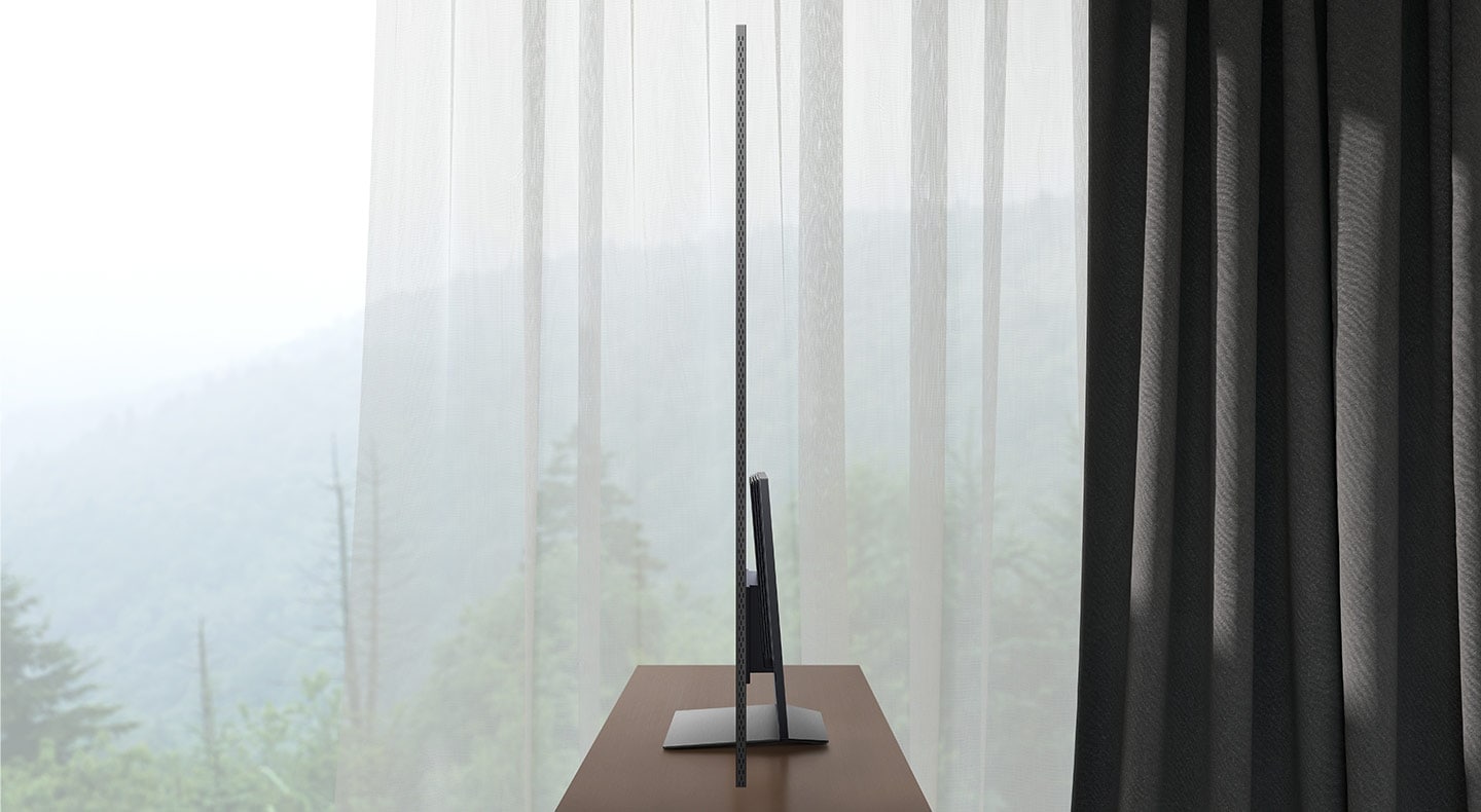 The ultra-slim Infinity Air Design of the 2024 Neo QLED TV shown from the side.