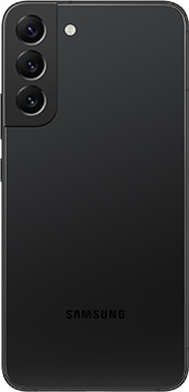 Vista posterior del Galaxy S22 Plus en color Negro fantasma.