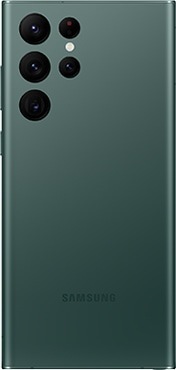 Vista posterior del Galaxy S22 Ultra en color Verde.