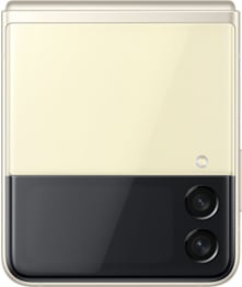 Vista posterior del Galaxy Z Flip3 5G en color crema.