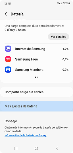 Selecciona Ver más en el menú Batería