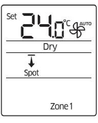 Cuando el modo Dry está activado aparecerá la palabra Dry debajo de la temperatura en la pantalla del mando a distancia.