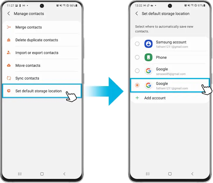 Default storage location setting