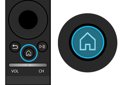 Smart Hub/Home-Menü auf der TV-Fernbedienung hervorgehoben